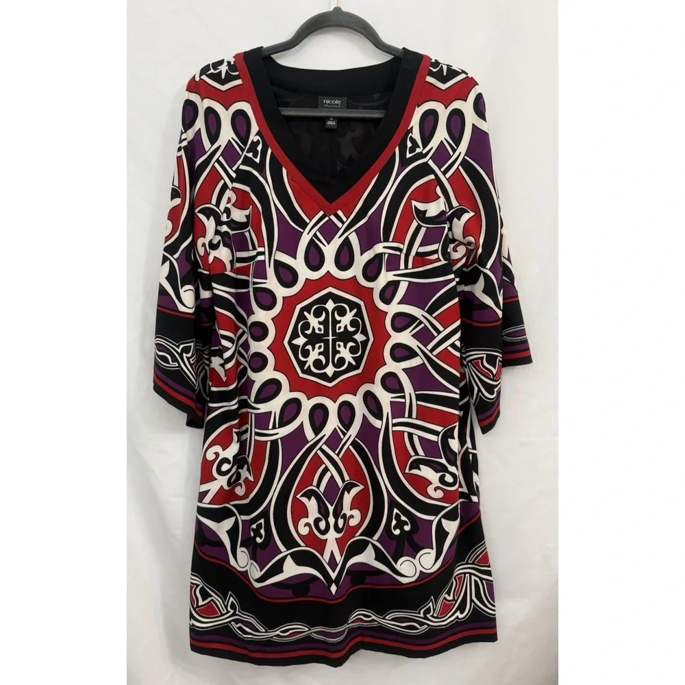 Nicole by Nicole Miller Dress Medallion Bandana Pattern‎ 3/4 Sleeve Womens Sz 14